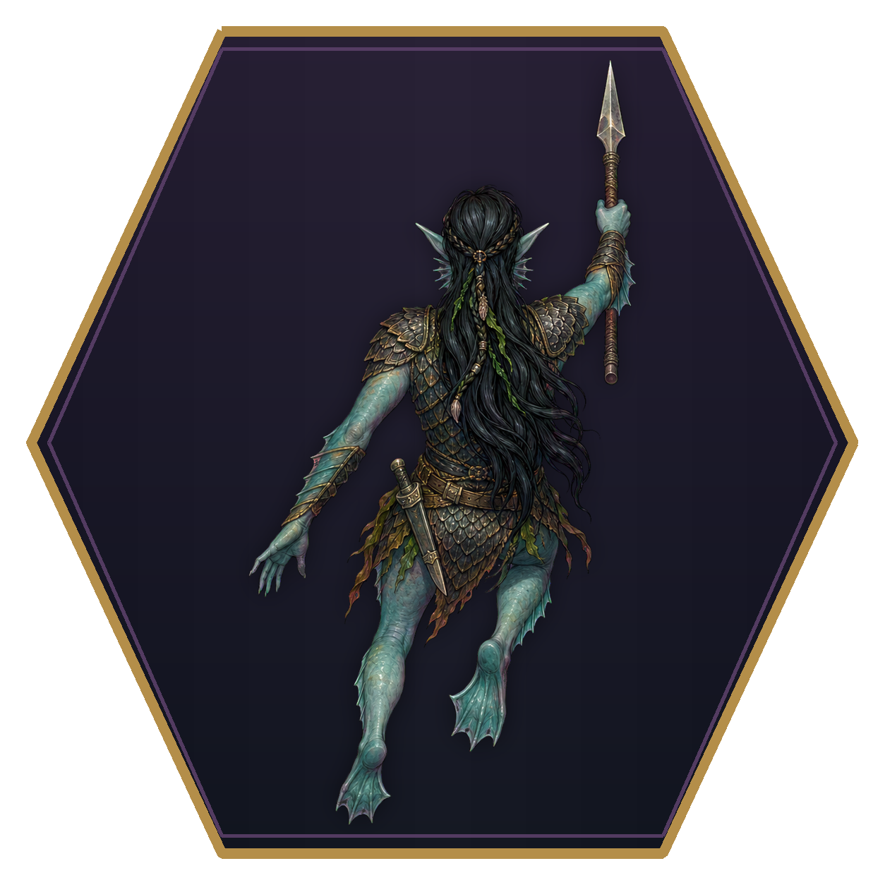 Aquatic Elf top-down flat-top hex token