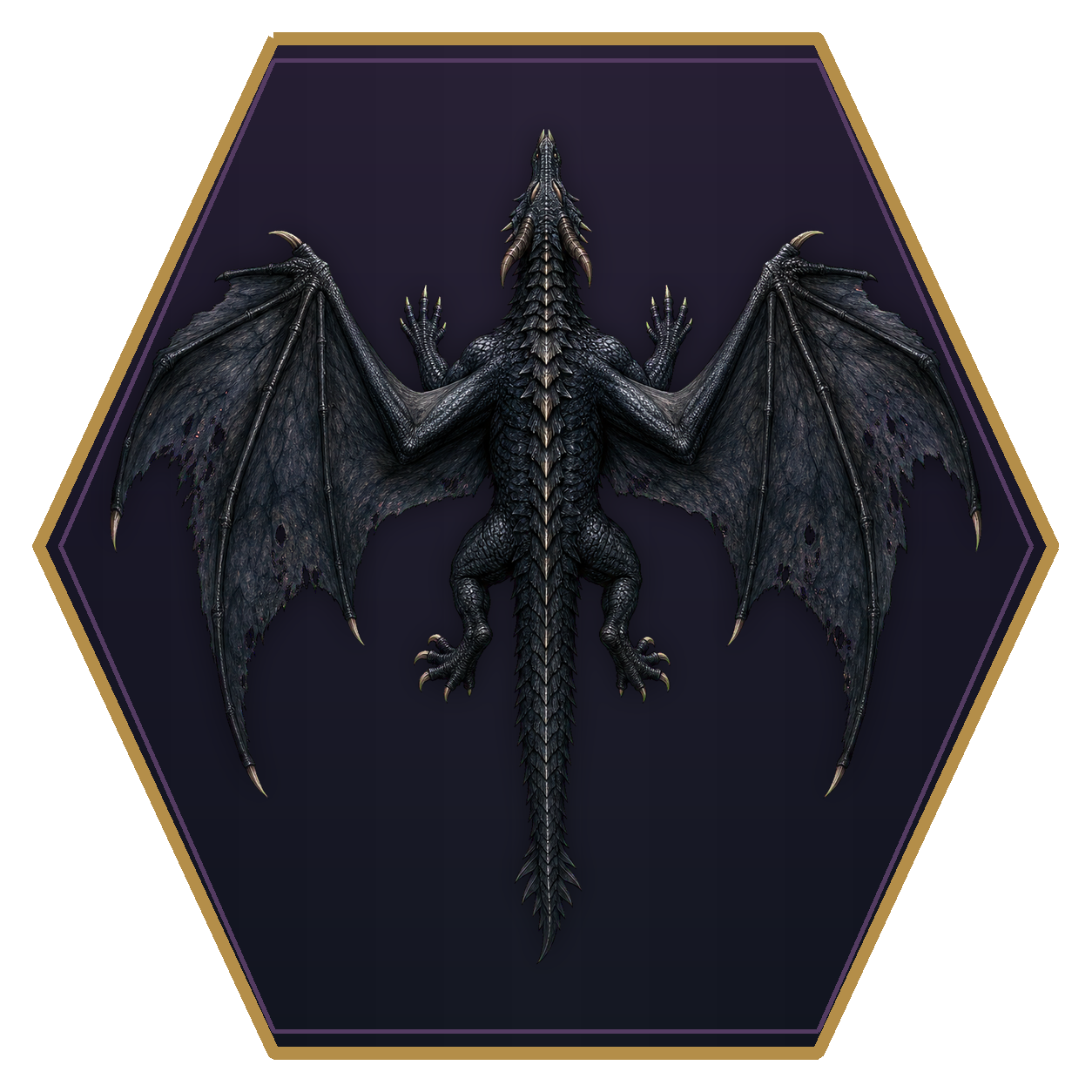 Black Dragon top-down flat-top hex token