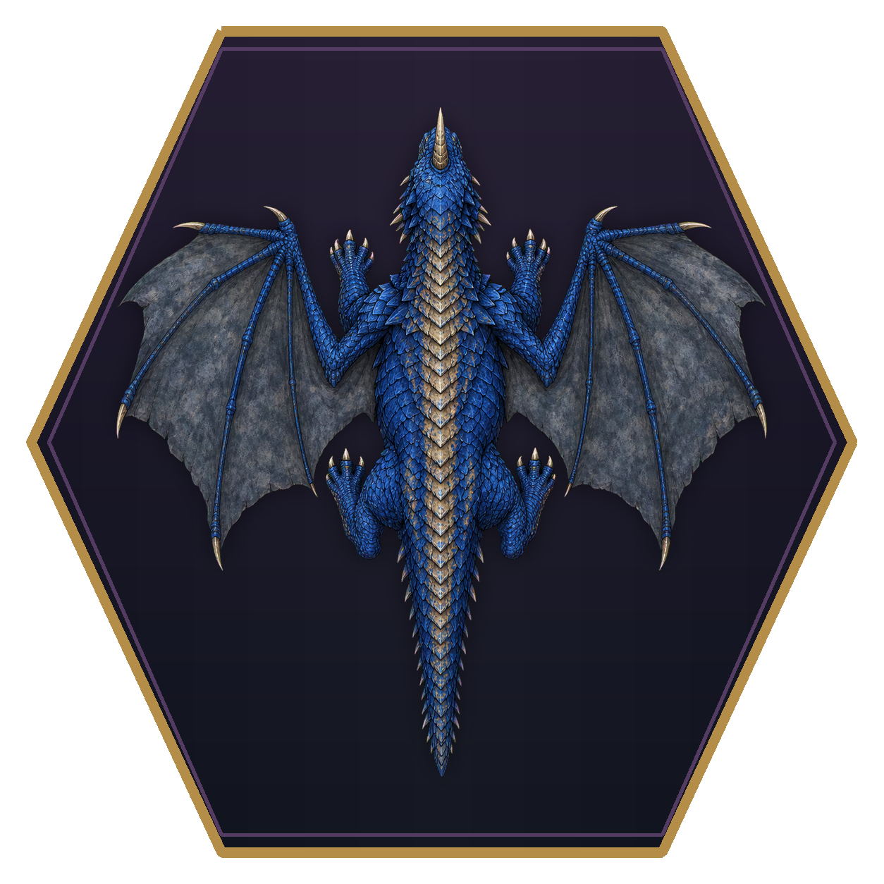Blue Dragon top-down flat-top hex token