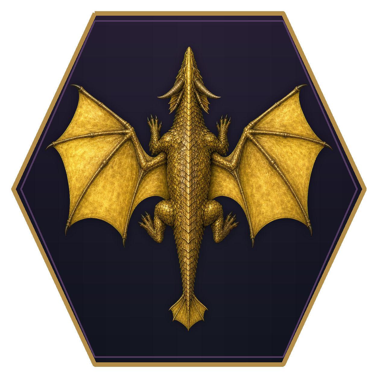 Brass Dragon top-down flat-top hex token