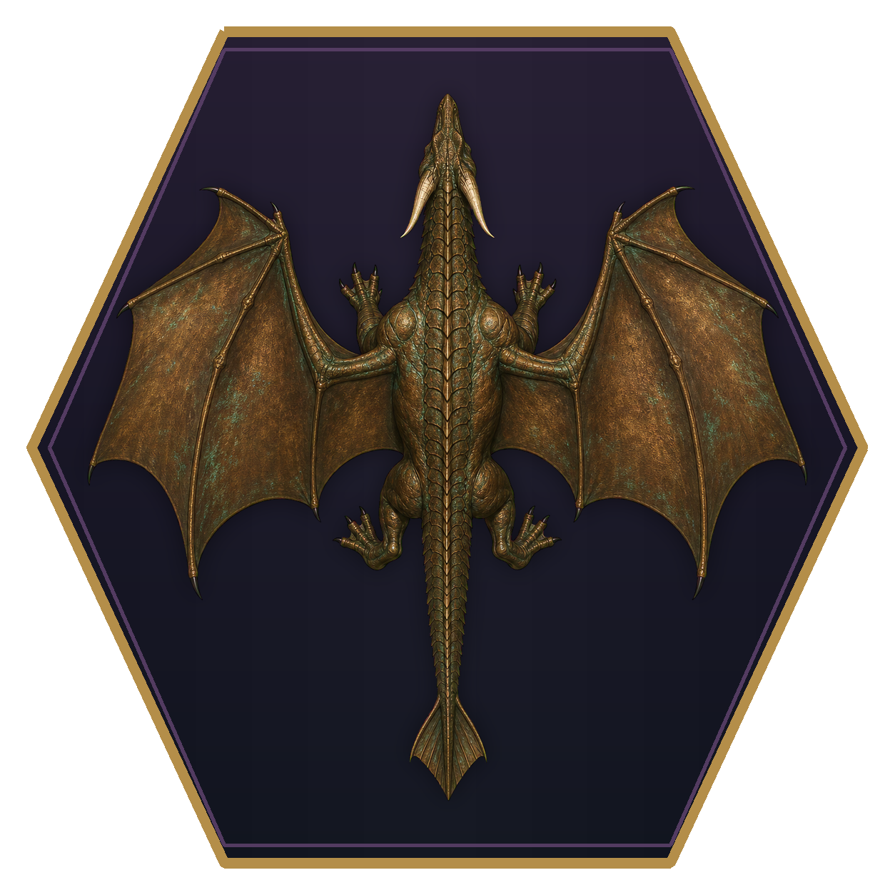 Bronze Dragon top-down flat-top hex token