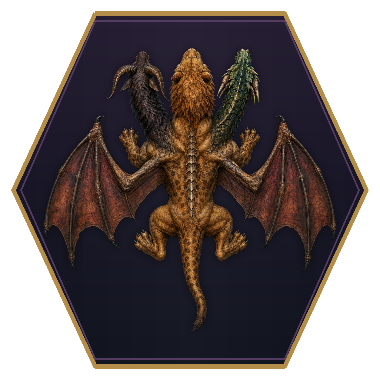 Chimera top-down flat-top hex token