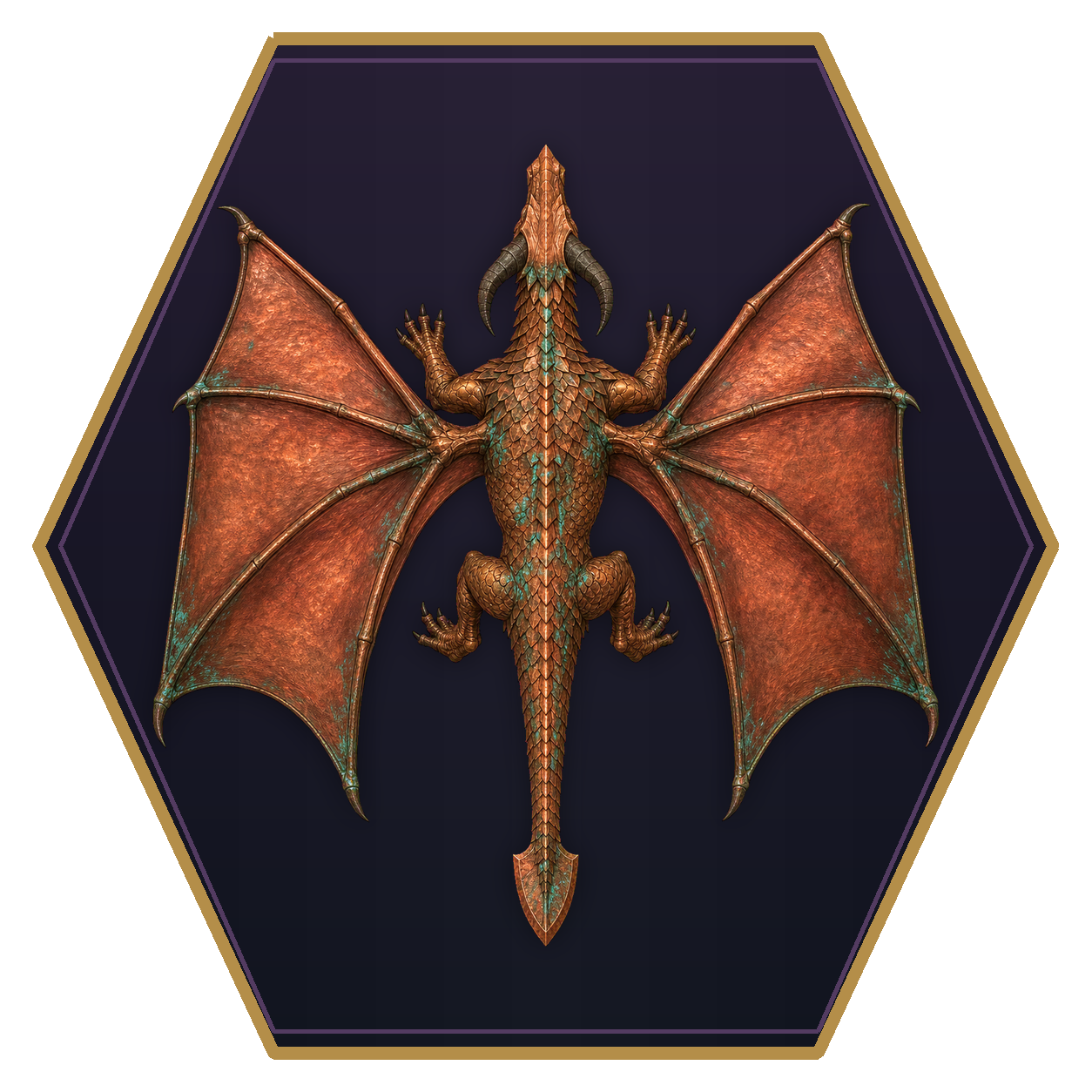 Copper Dragon top-down flat-top hex token
