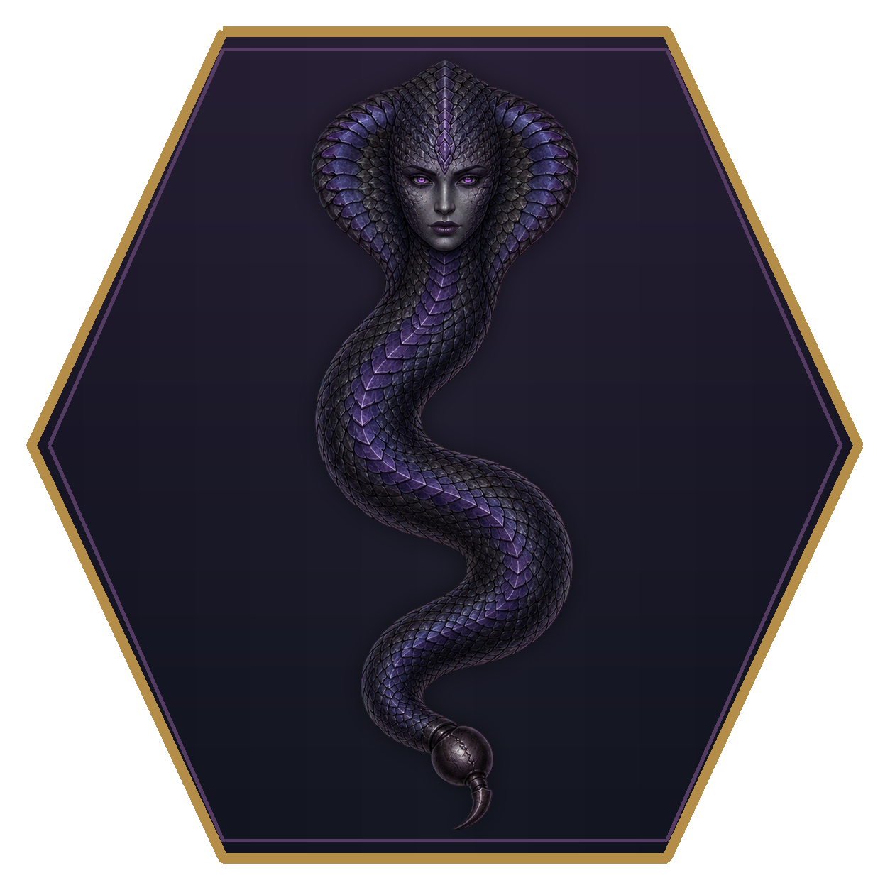 Dark Naga top-down flat-top hex token