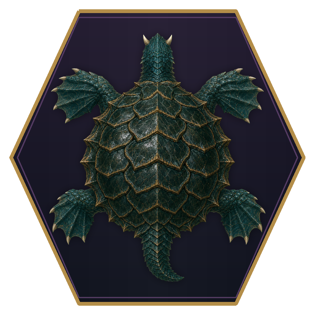 Dragon Turtle top-down flat-top hex token
