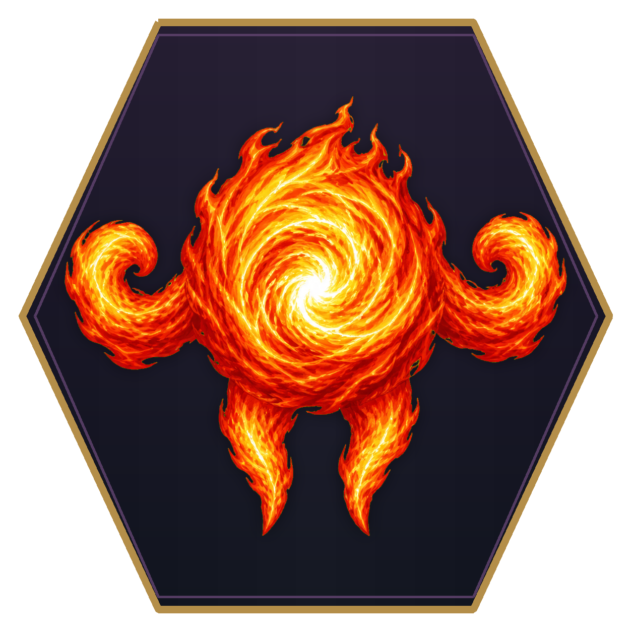 Fire Elemental top-down flat-top hex token