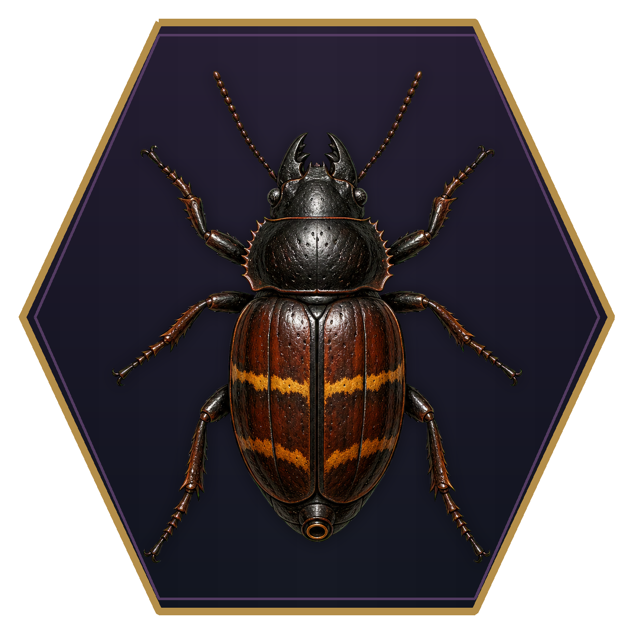 Giant Bombardier Beetle top-down flat-top hex token