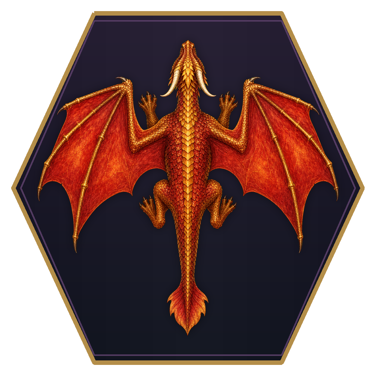 Gold Dragon top-down flat-top hex token