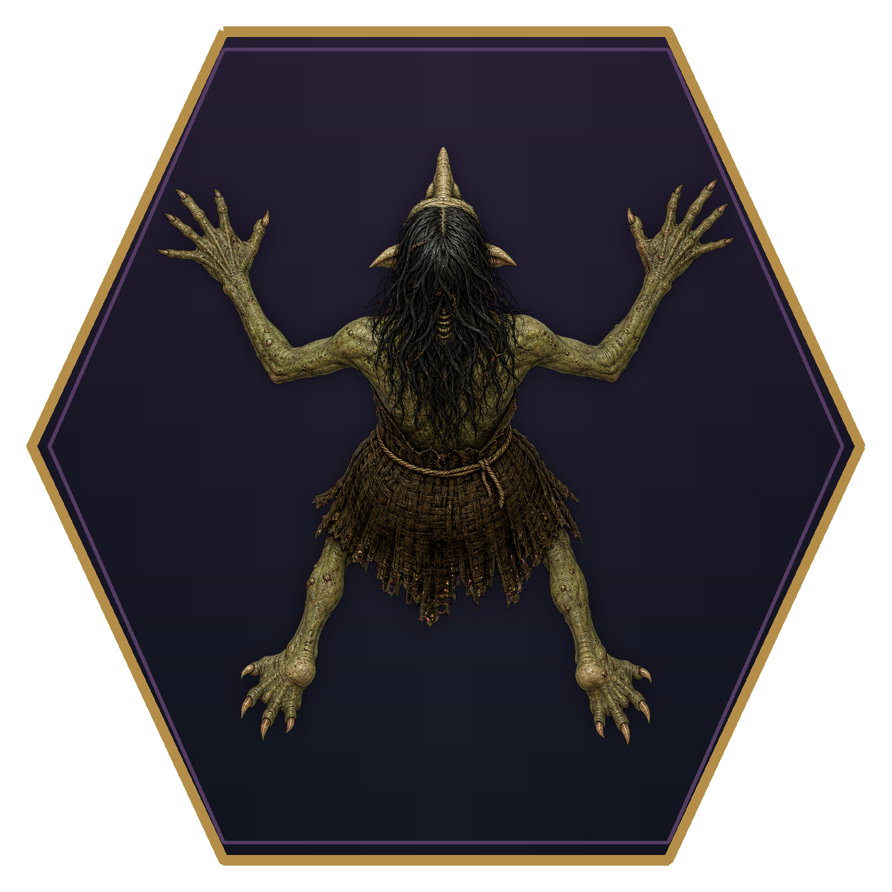 Green Hag top-down flat-top hex token