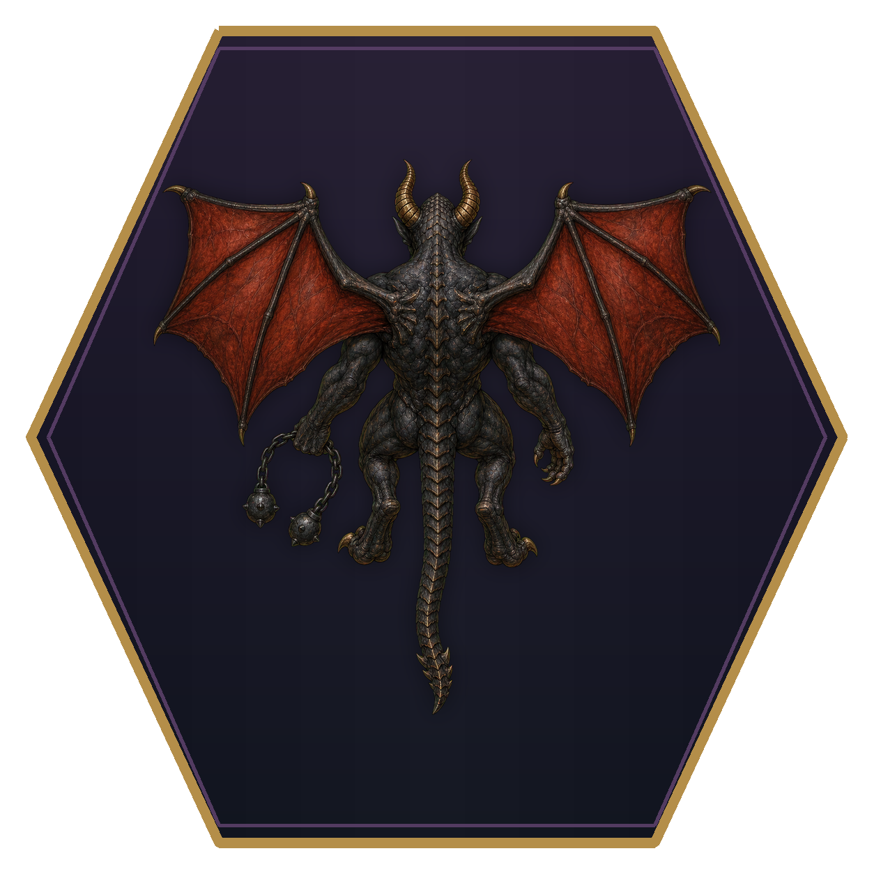 Horned Devil (Cornugon) top-down flat-top hex token