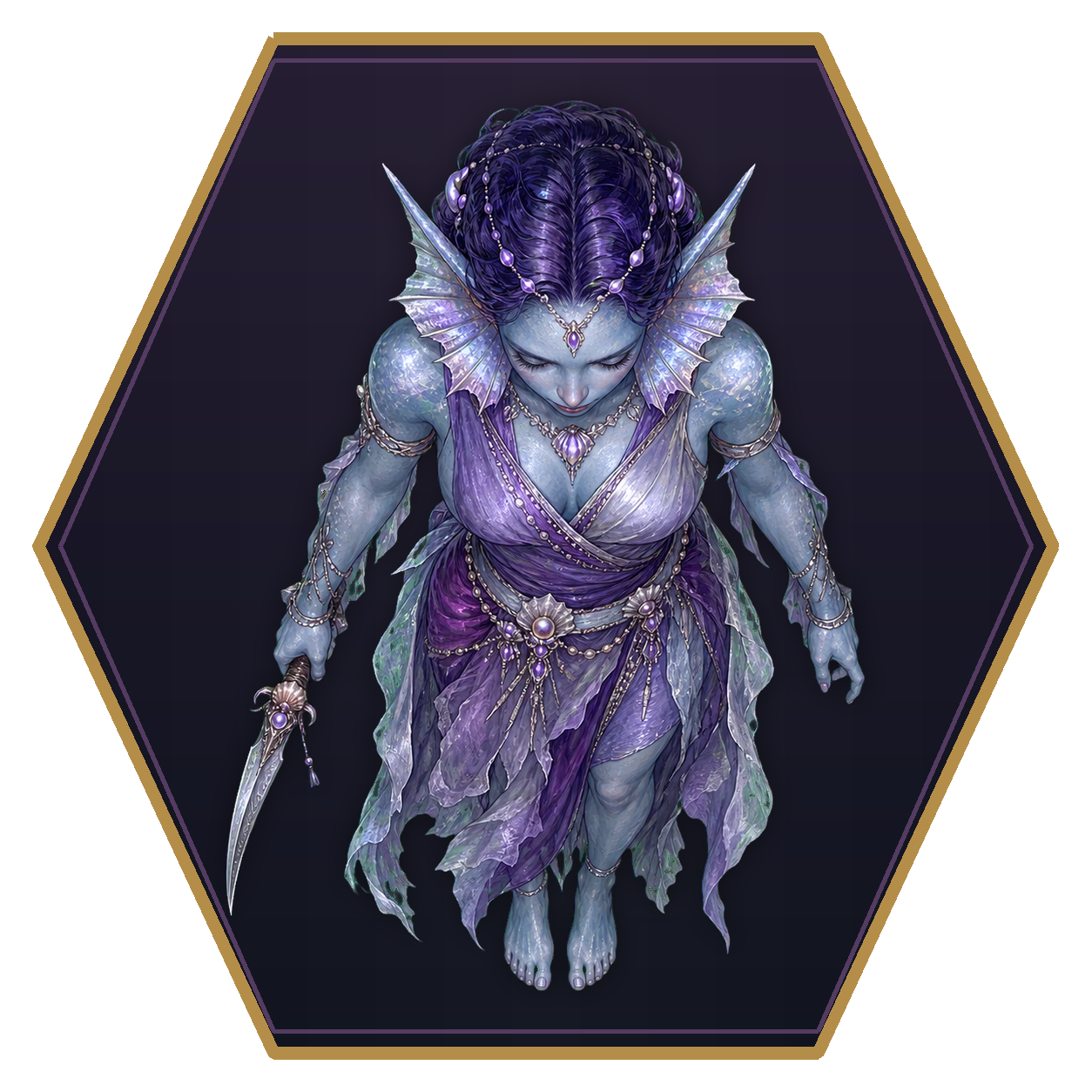 Nymph top-down flat-top hex token