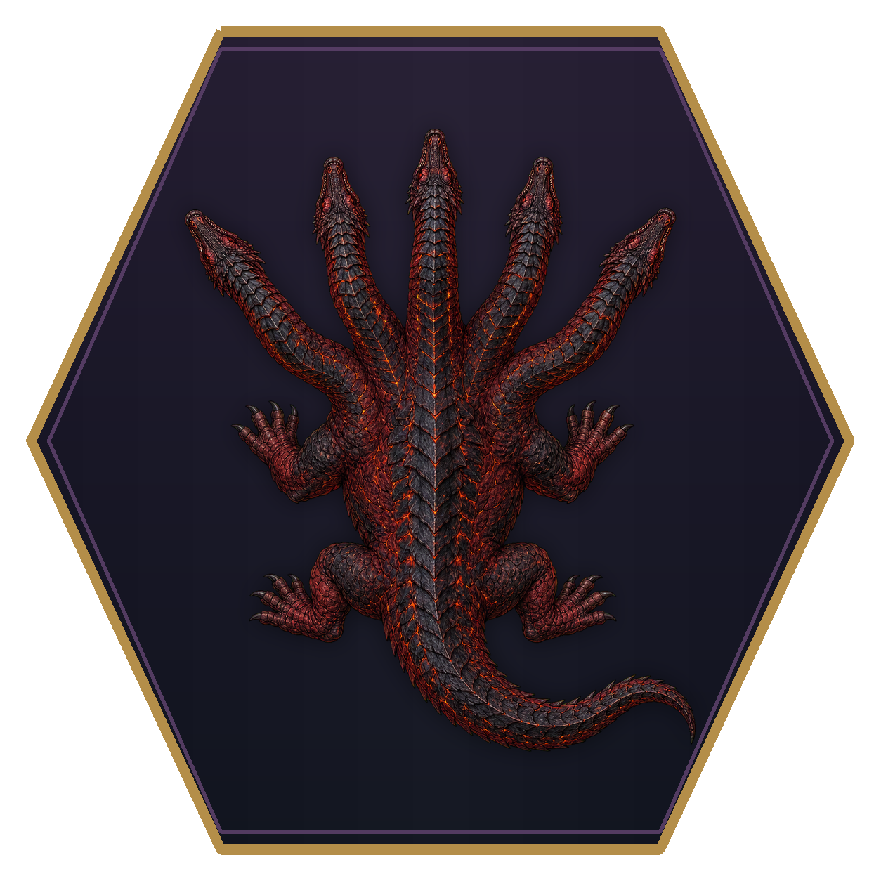 Pyrohydra top-down flat-top hex token