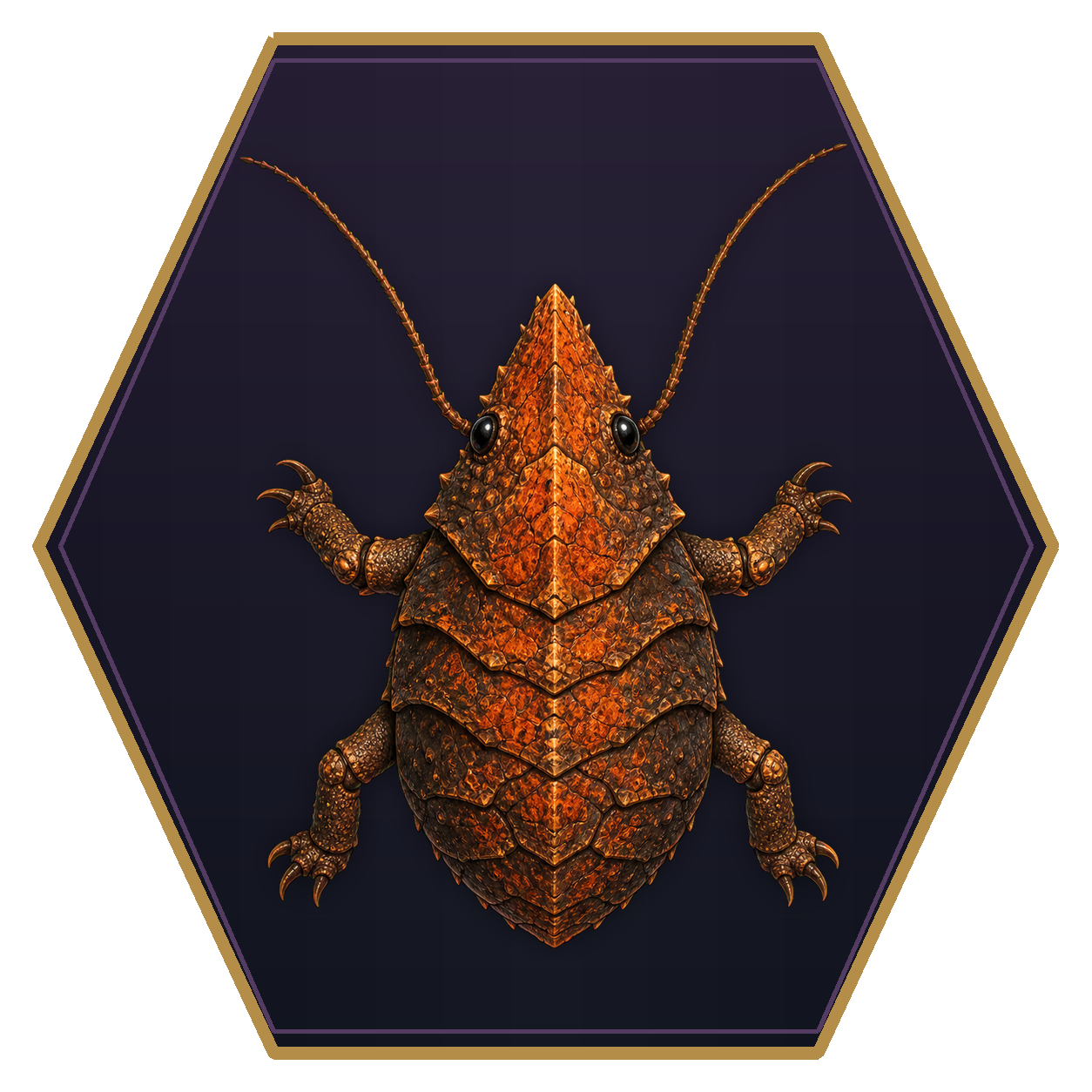 Rust Monster top-down flat-top hex token
