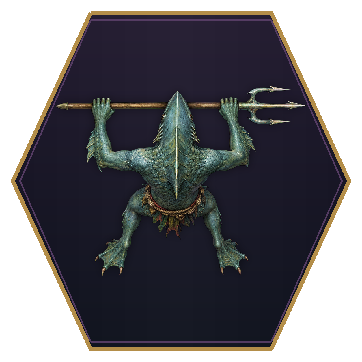 Sahuagin top-down flat-top hex token