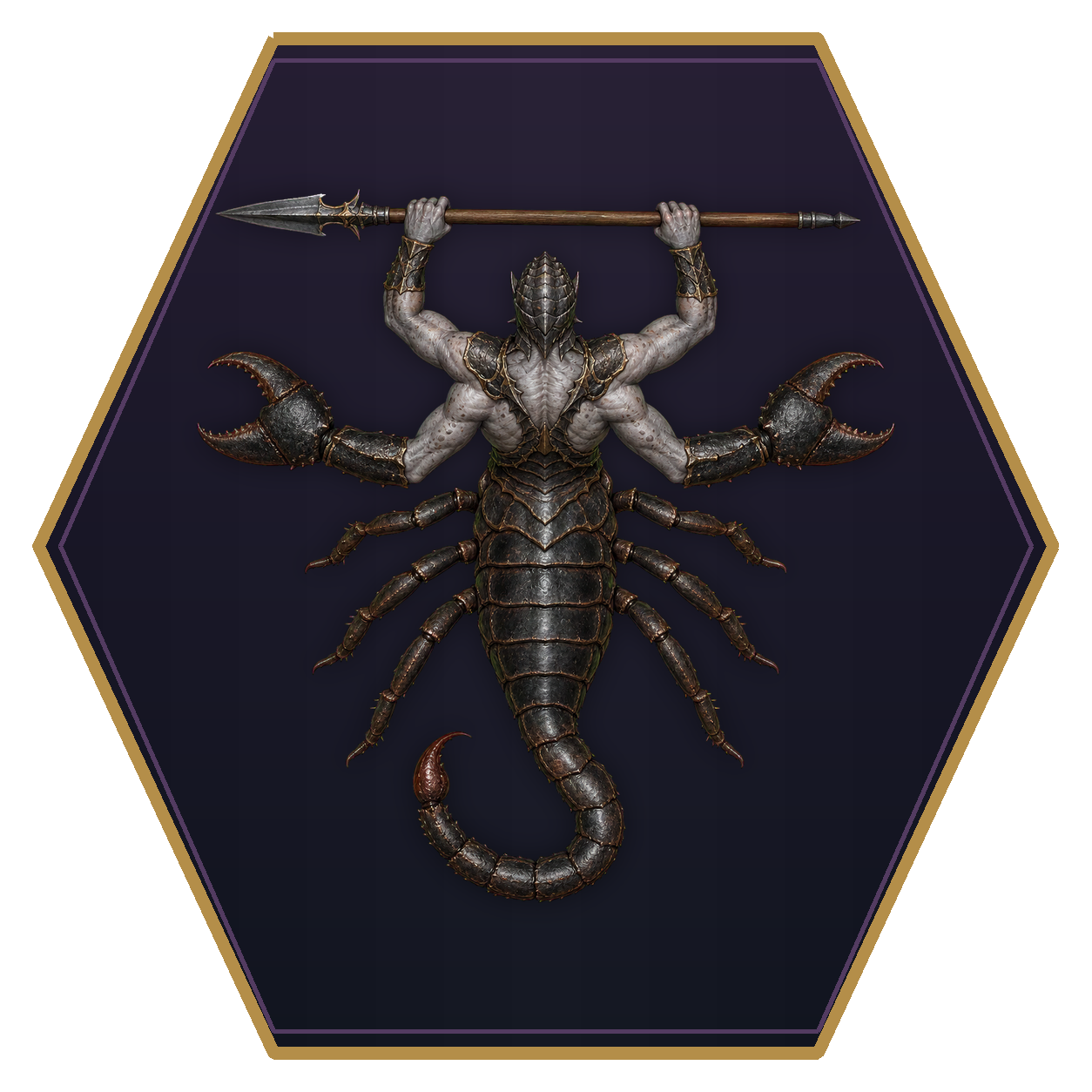 Scorpionfolk top-down flat-top hex token