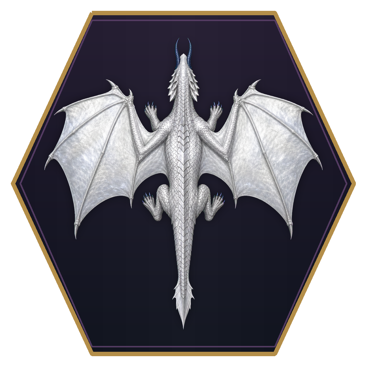 Silver Dragon top-down flat-top hex token