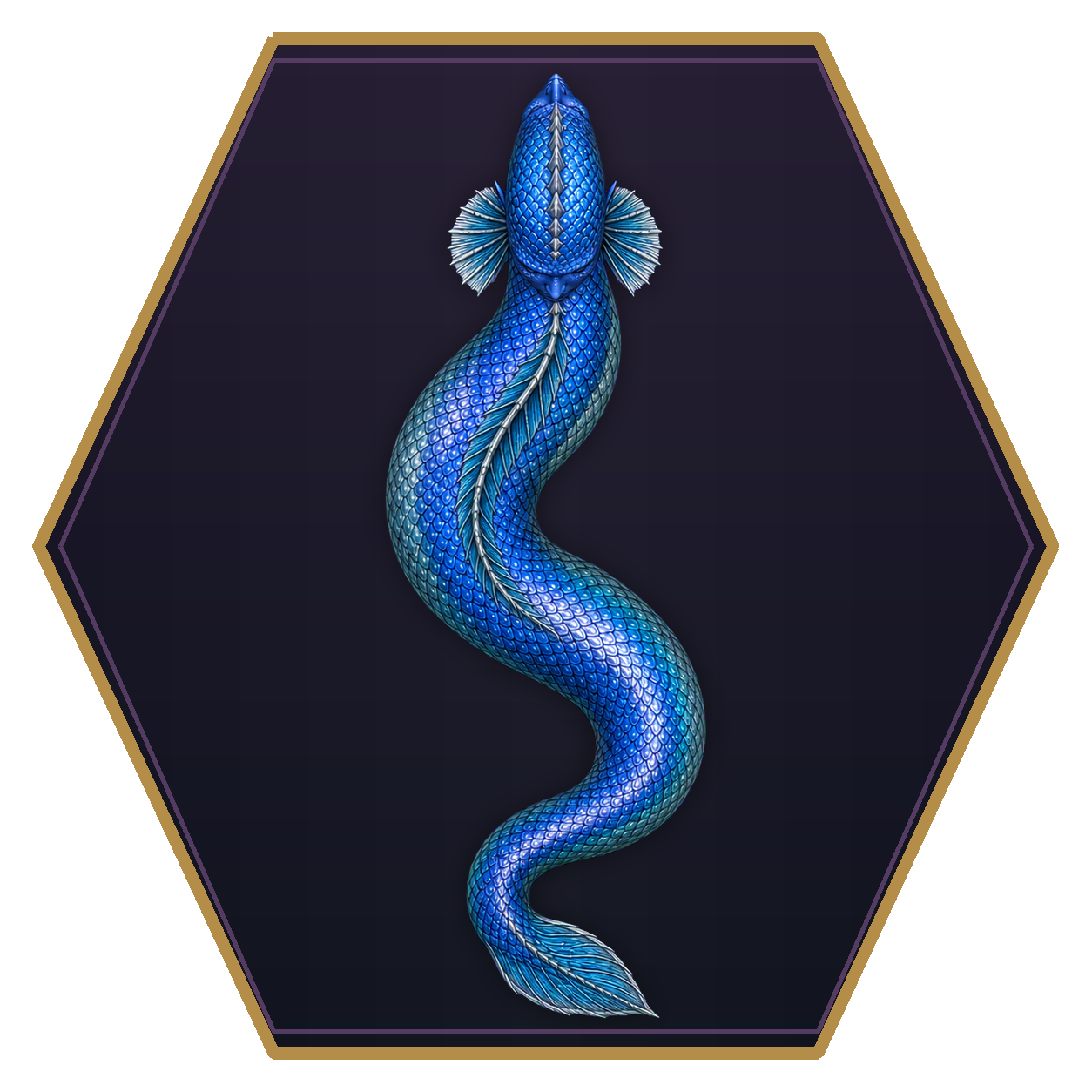 Water Naga top-down flat-top hex token