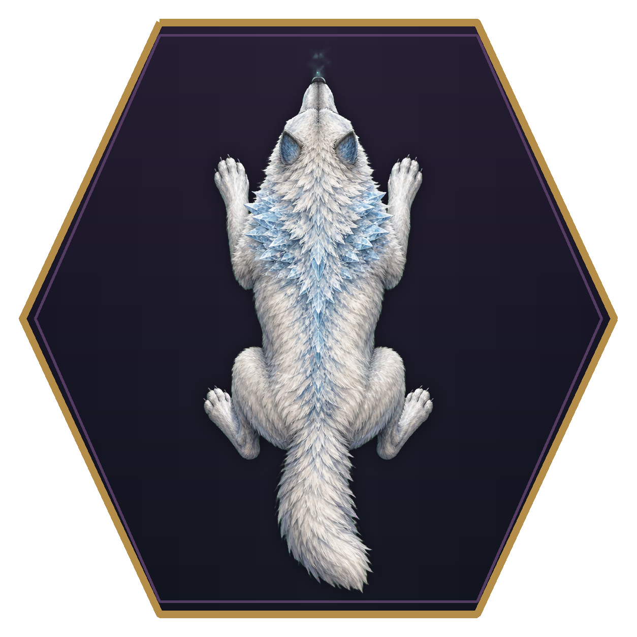 Winter Wolf top-down flat-top hex token