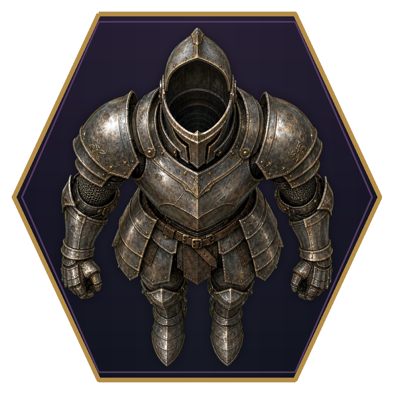 Animated Armor top-down flat-top hex token