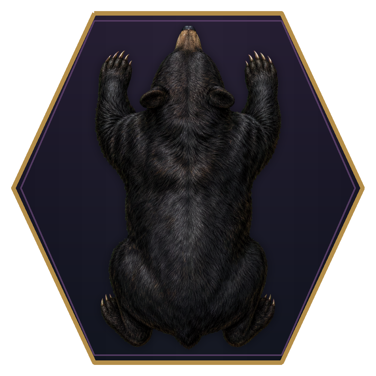 Bear, Black top-down flat-top hex token