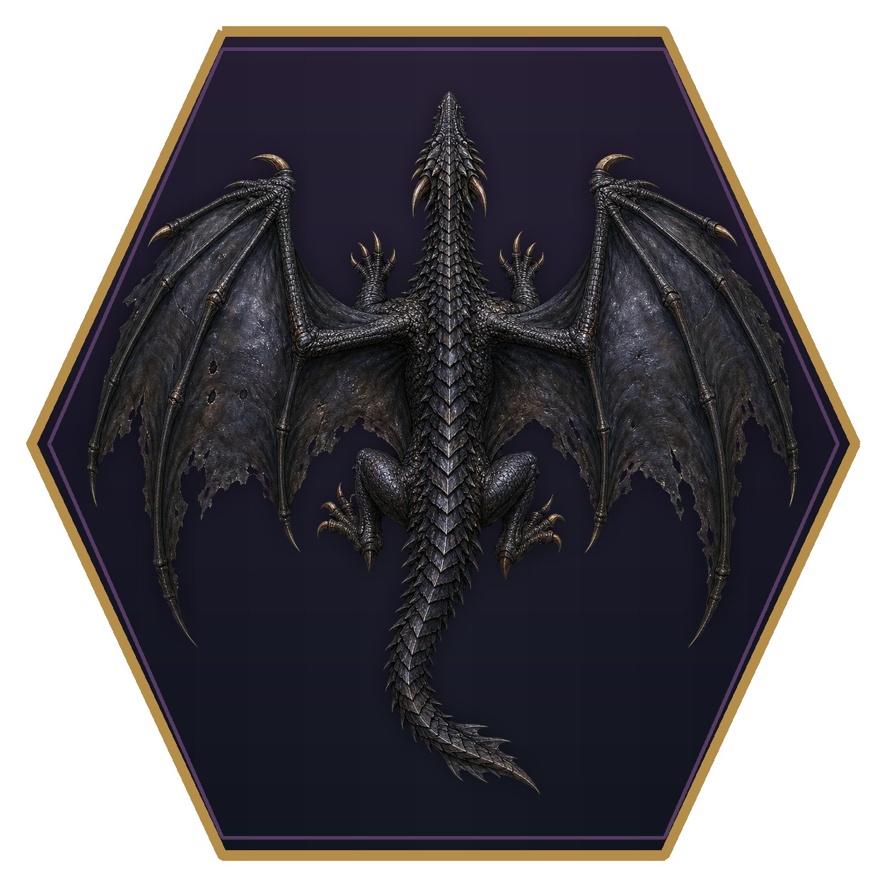 Adult Black Dragon top-down flat-top hex token