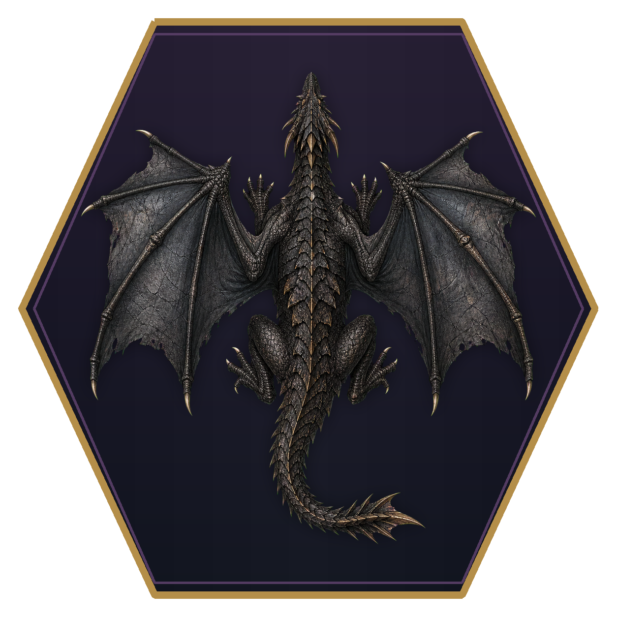 Ancient Black Dragon top-down flat-top hex token