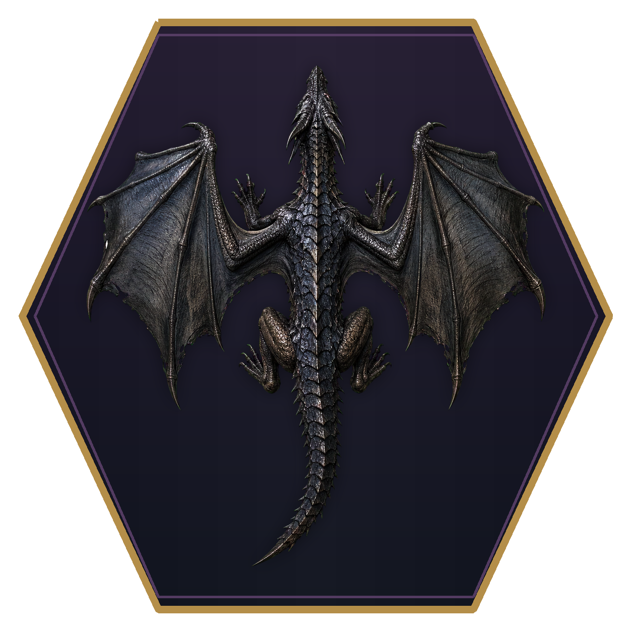 Black Dragon Wyrmling top-down flat-top hex token