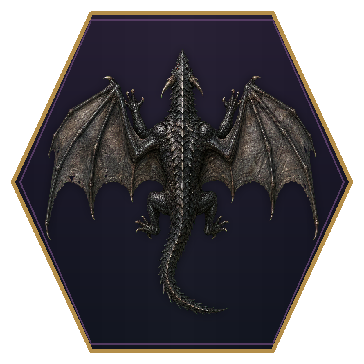 Young Black Dragon top-down flat-top hex token