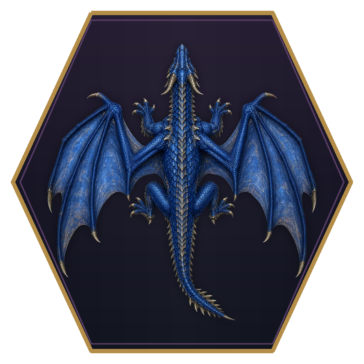 Adult Blue Dragon top-down flat-top hex token