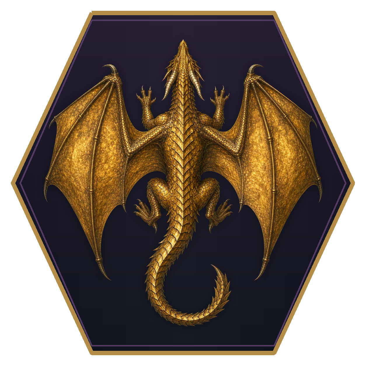 Adult Brass Dragon top-down flat-top hex token