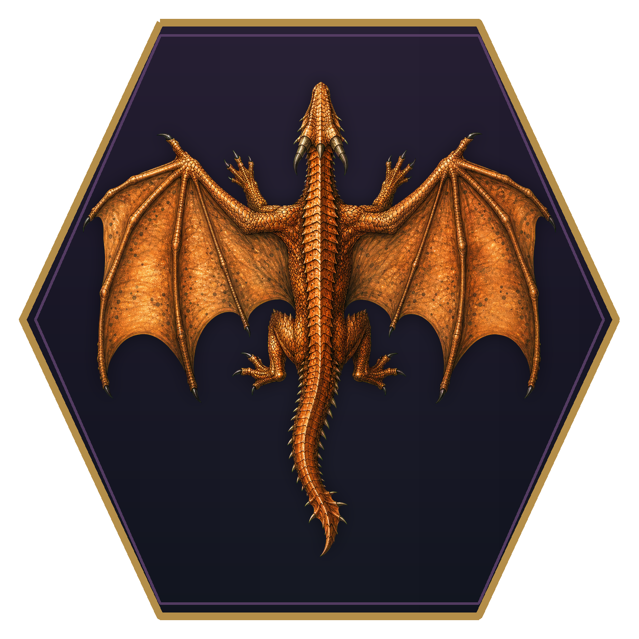 Adult Copper Dragon top-down flat-top hex token
