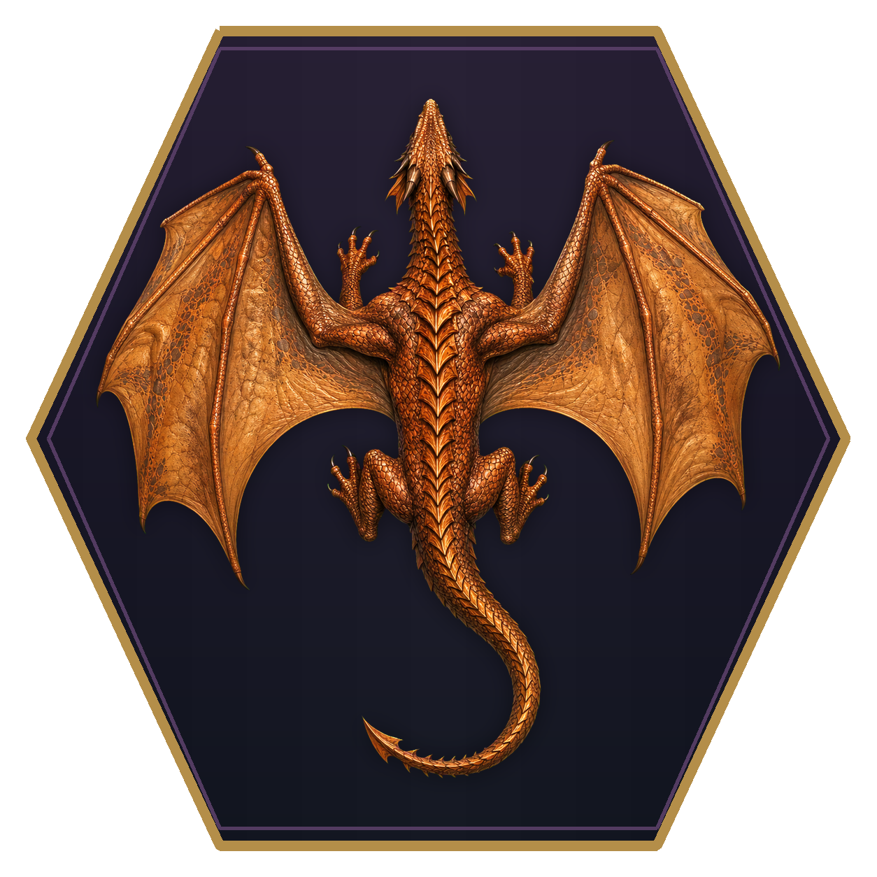 Young Copper Dragon top-down flat-top hex token