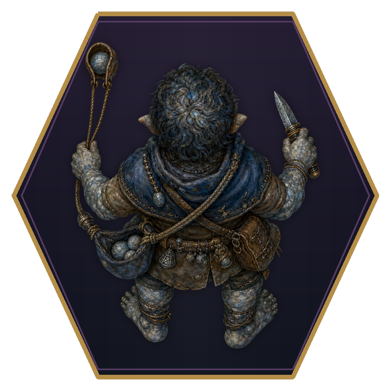 Deep Halfling top-down flat-top hex token