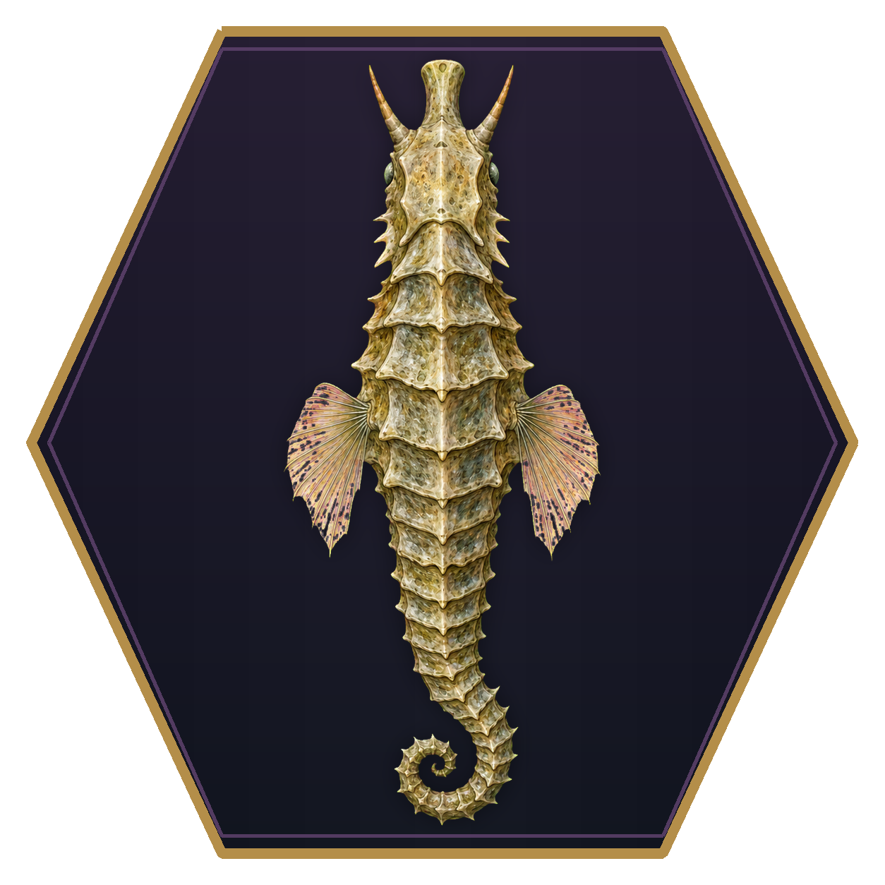 Giant Sea Horse top-down flat-top hex token