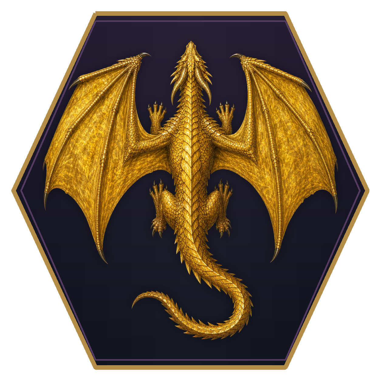 Adult Gold Dragon top-down flat-top hex token