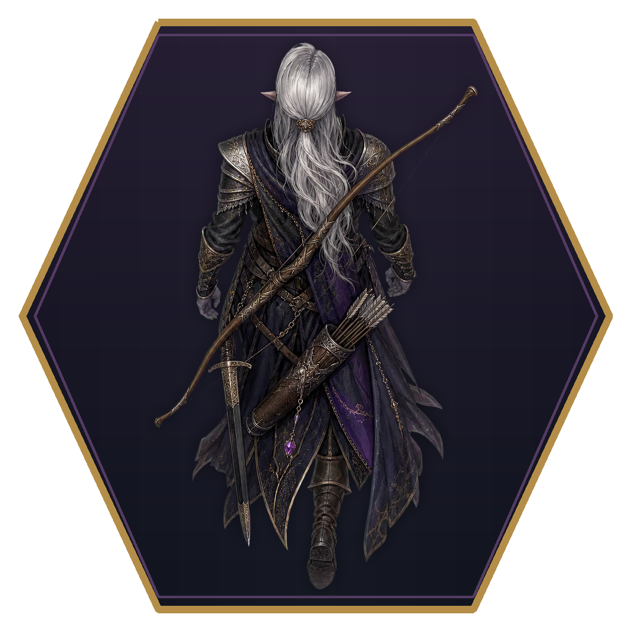 Gray Elf top-down flat-top hex token