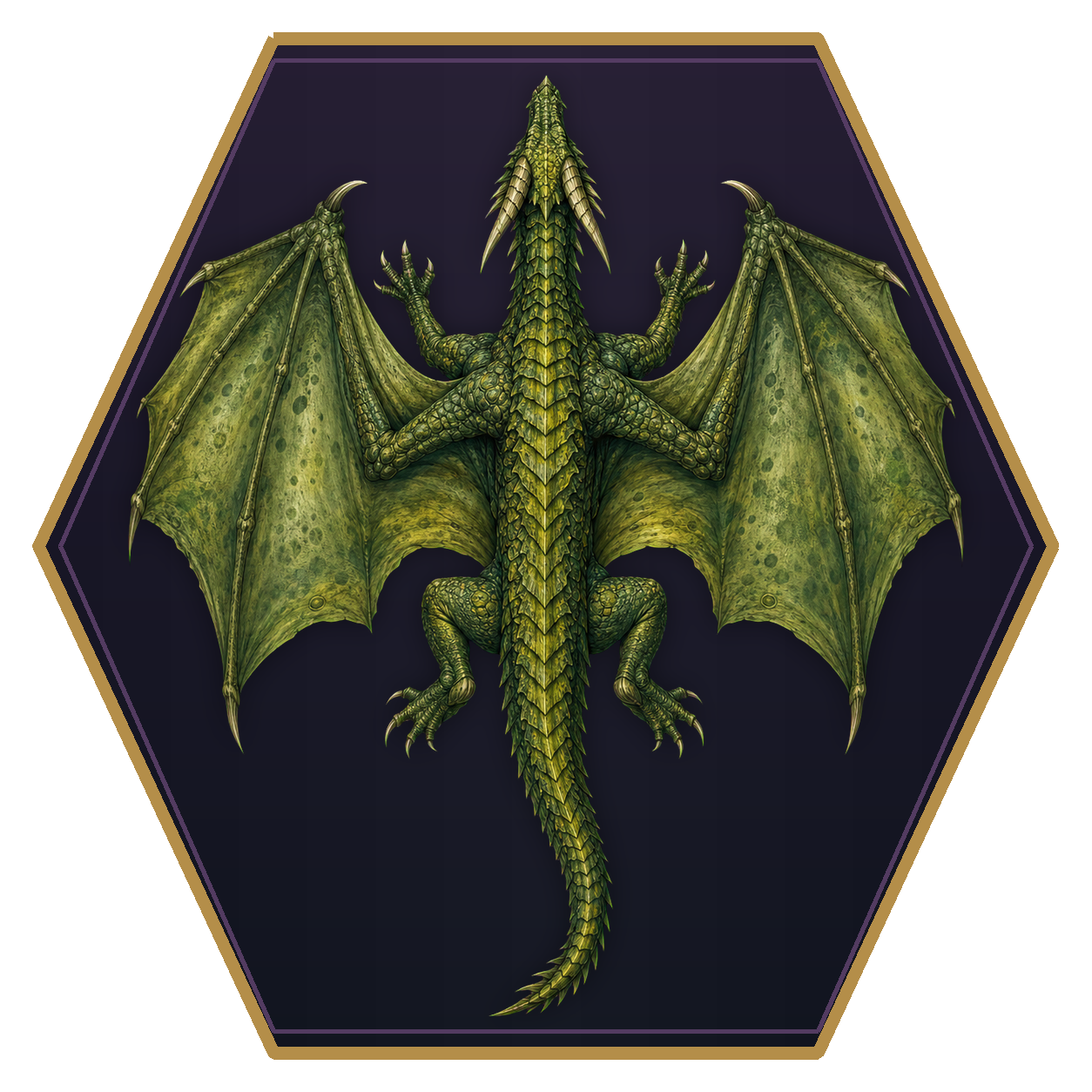 Adult Green Dragon top-down flat-top hex token