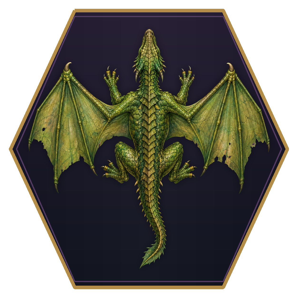 Green Dragon Wyrmling top-down flat-top hex token