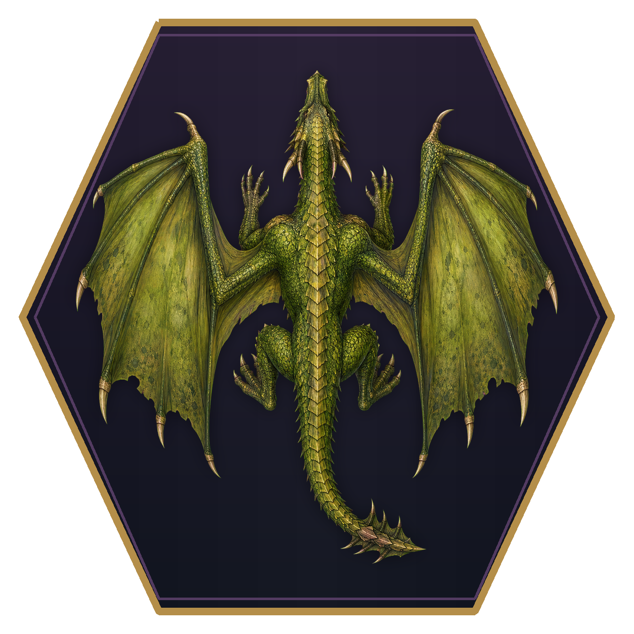 Young Green Dragon top-down flat-top hex token