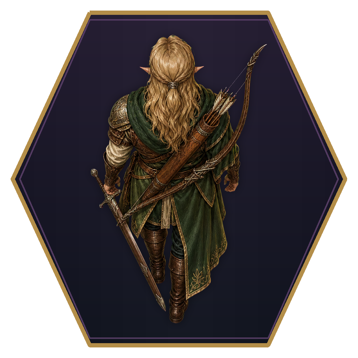 Half-Elf top-down flat-top hex token