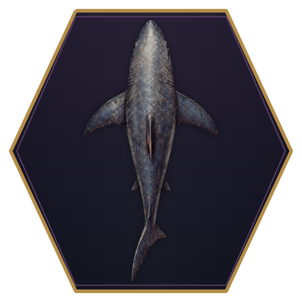 Hunter Shark top-down flat-top hex token