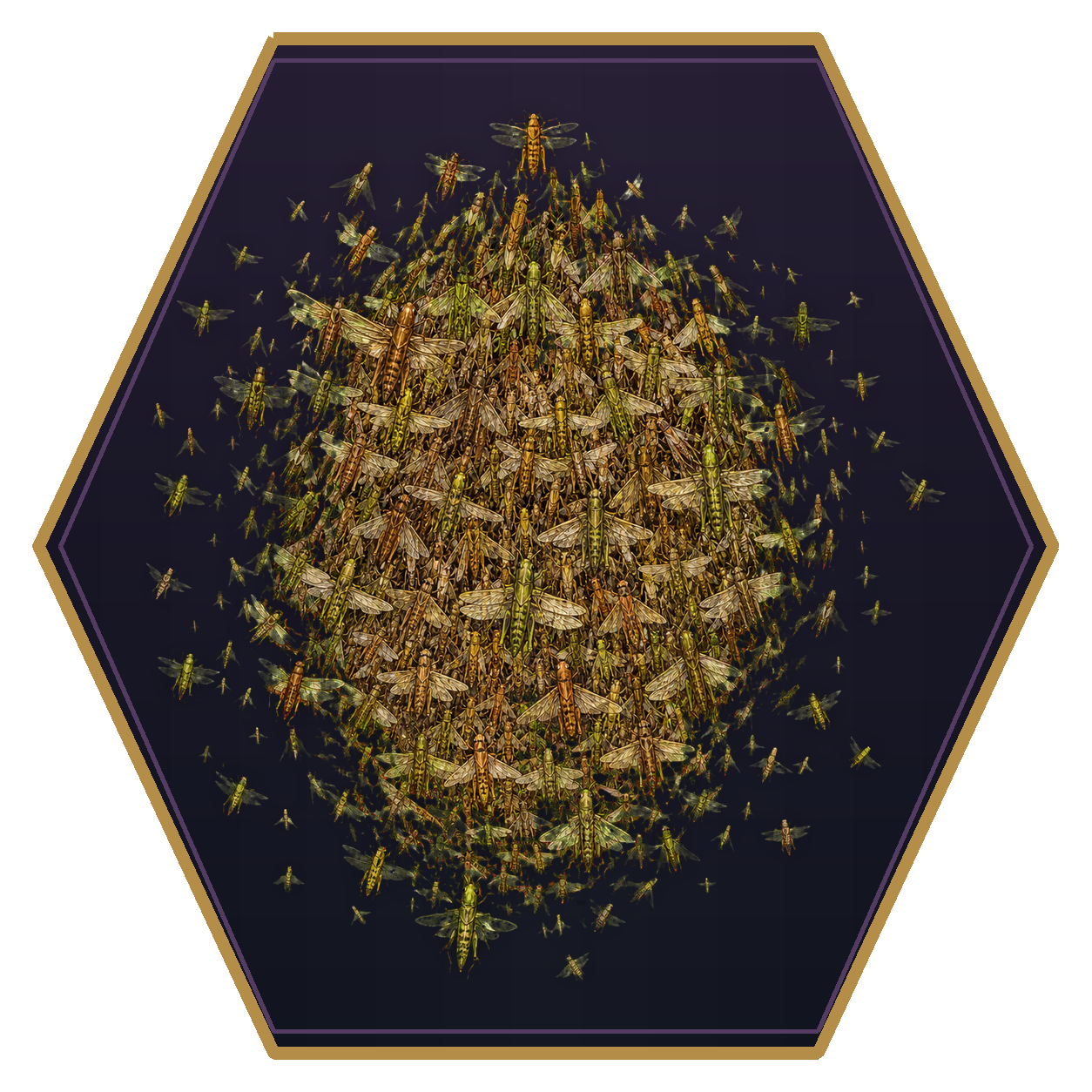 Locust Swarm top-down flat-top hex token