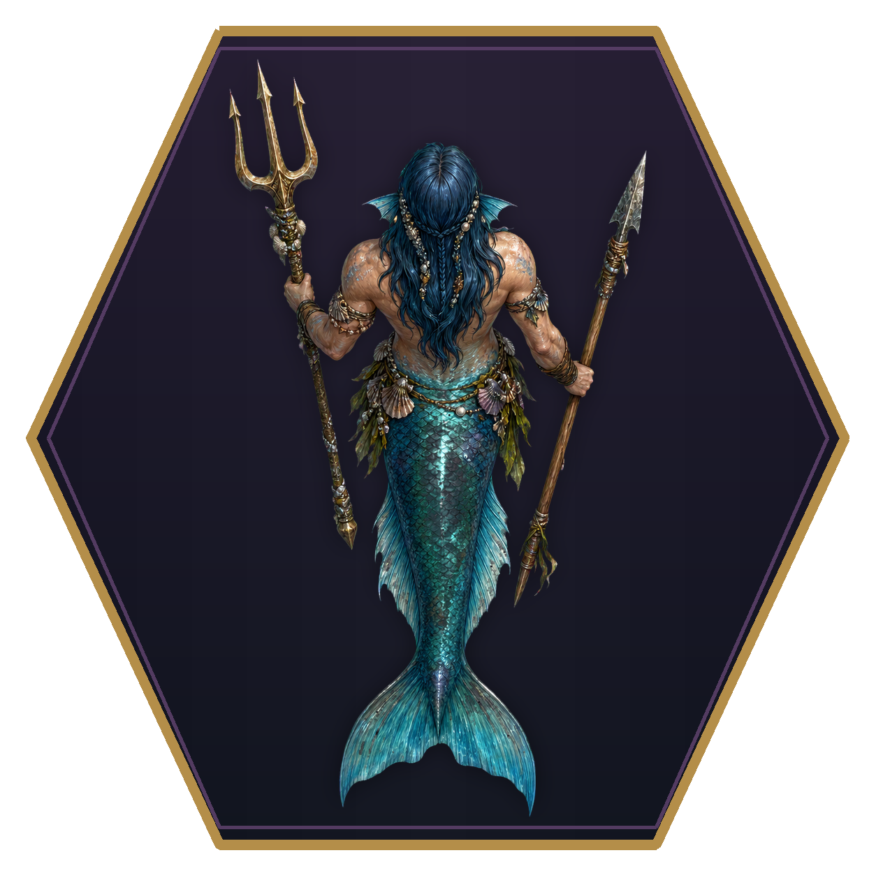 Merfolk top-down flat-top hex token