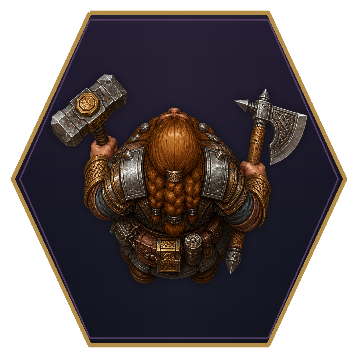 Mountain Dwarf top-down flat-top hex token