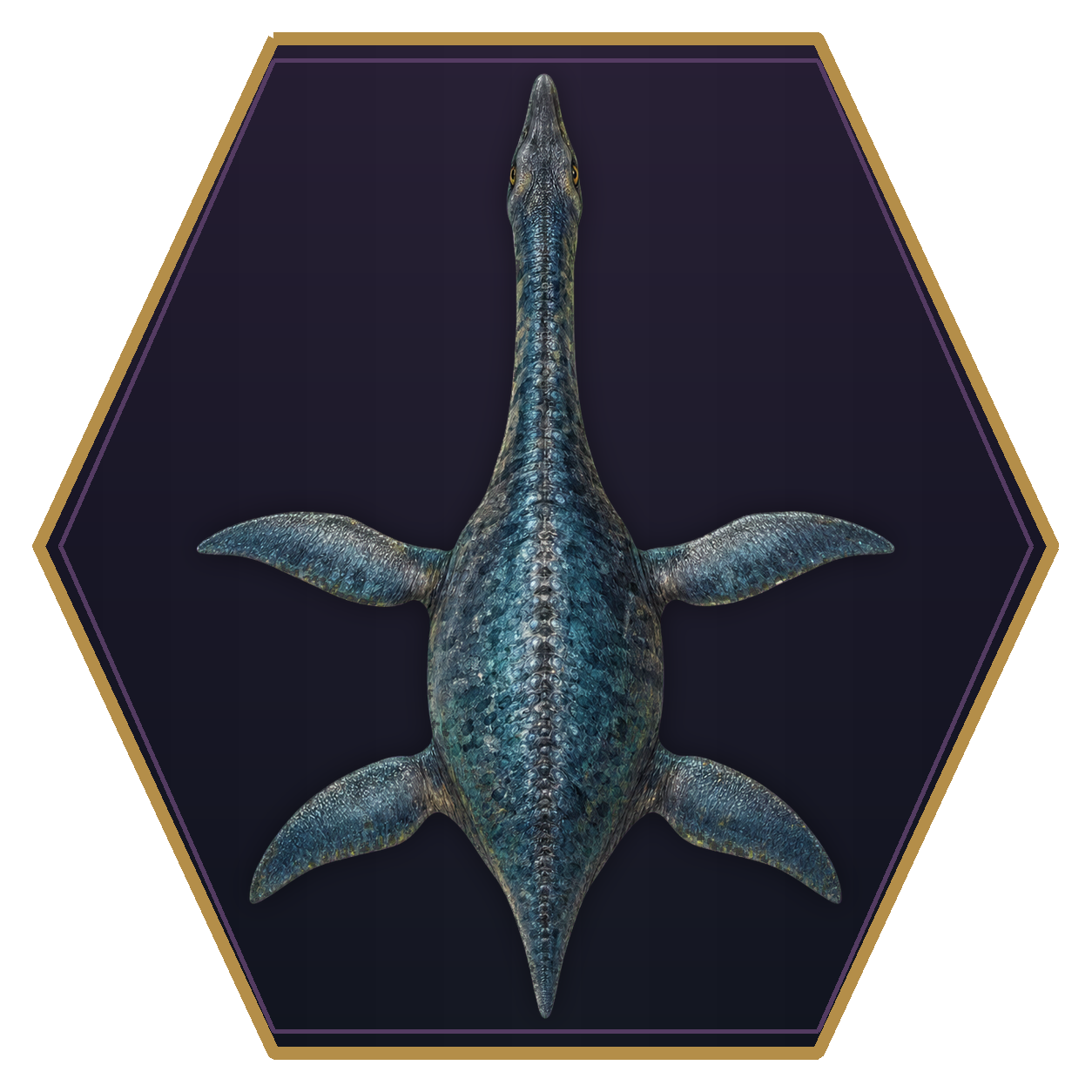 Plesiosaurus top-down flat-top hex token