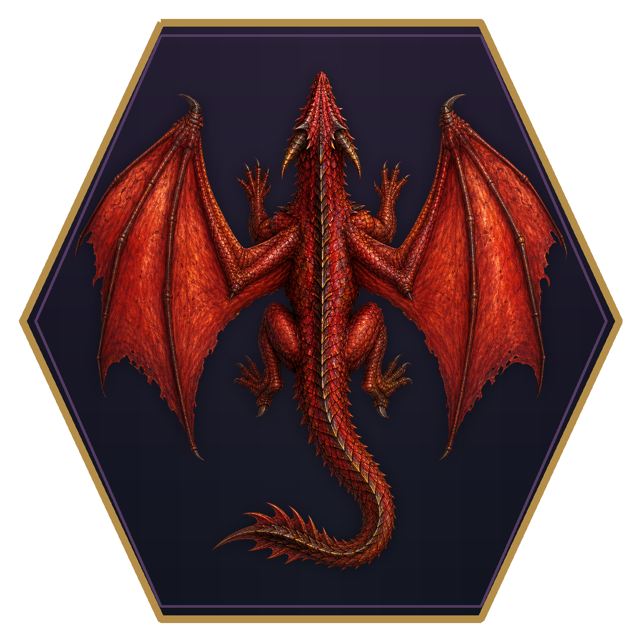 Adult Red Dragon top-down flat-top hex token