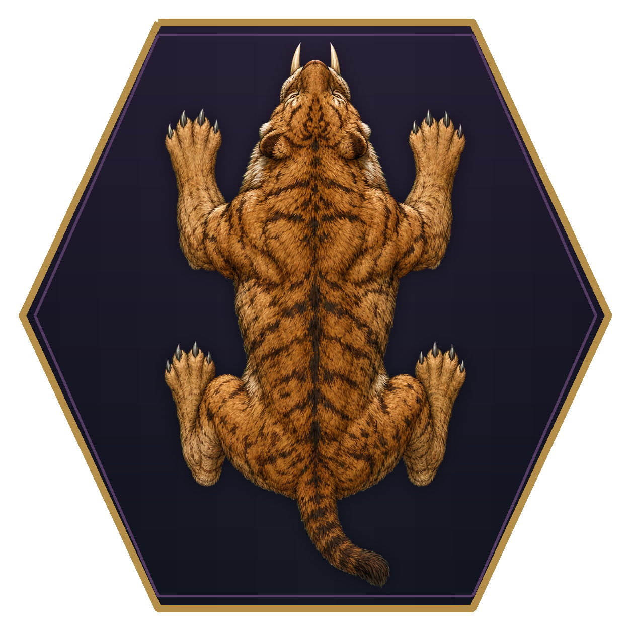 Saber-Toothed Tiger top-down flat-top hex token