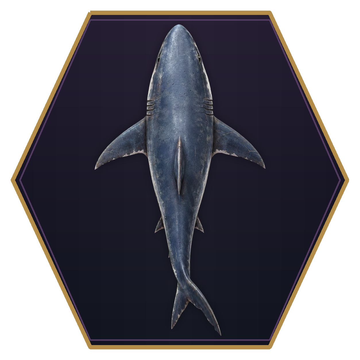 Shark top-down flat-top hex token