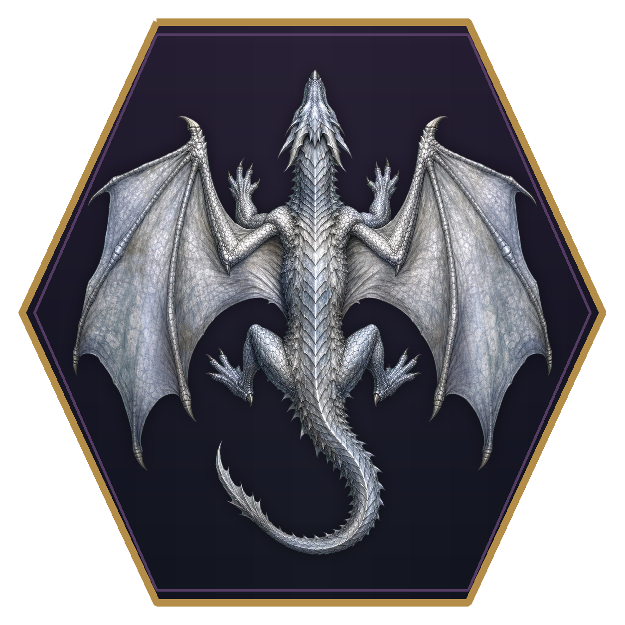 Adult Silver Dragon top-down flat-top hex token