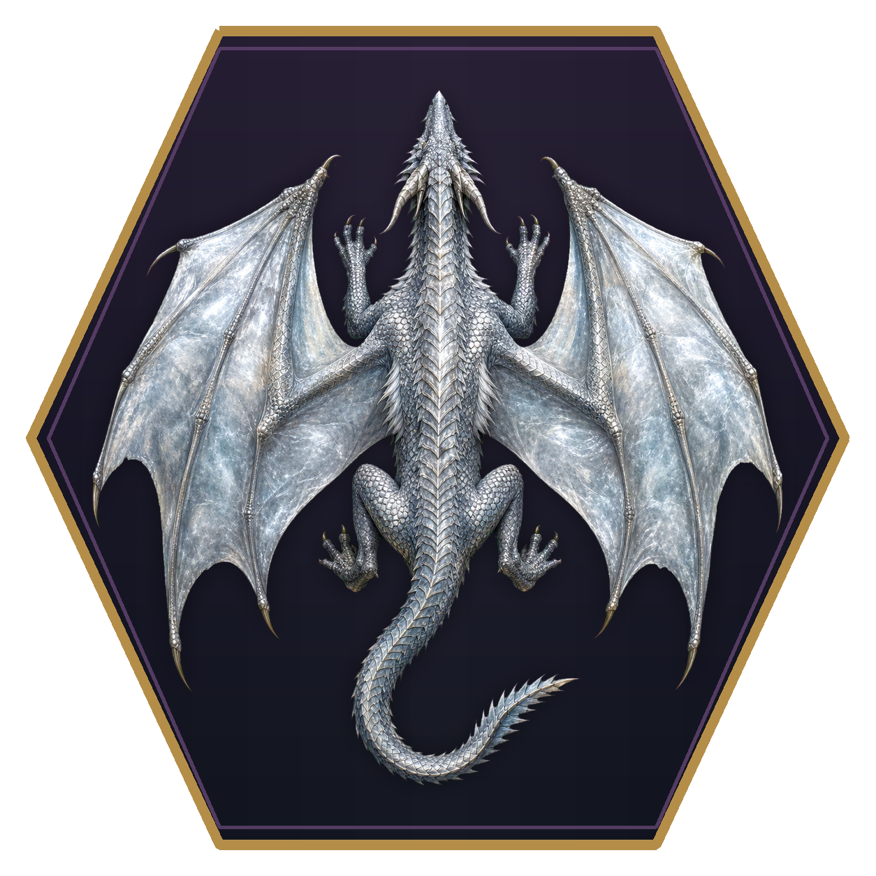 Ancient Silver Dragon top-down flat-top hex token
